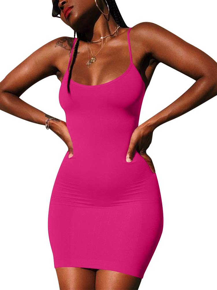 LCNBA Sexy Spaghetti Strap Tank Dress Basic Backless Bodycon Club Party Mini Dress Rose - Image 3